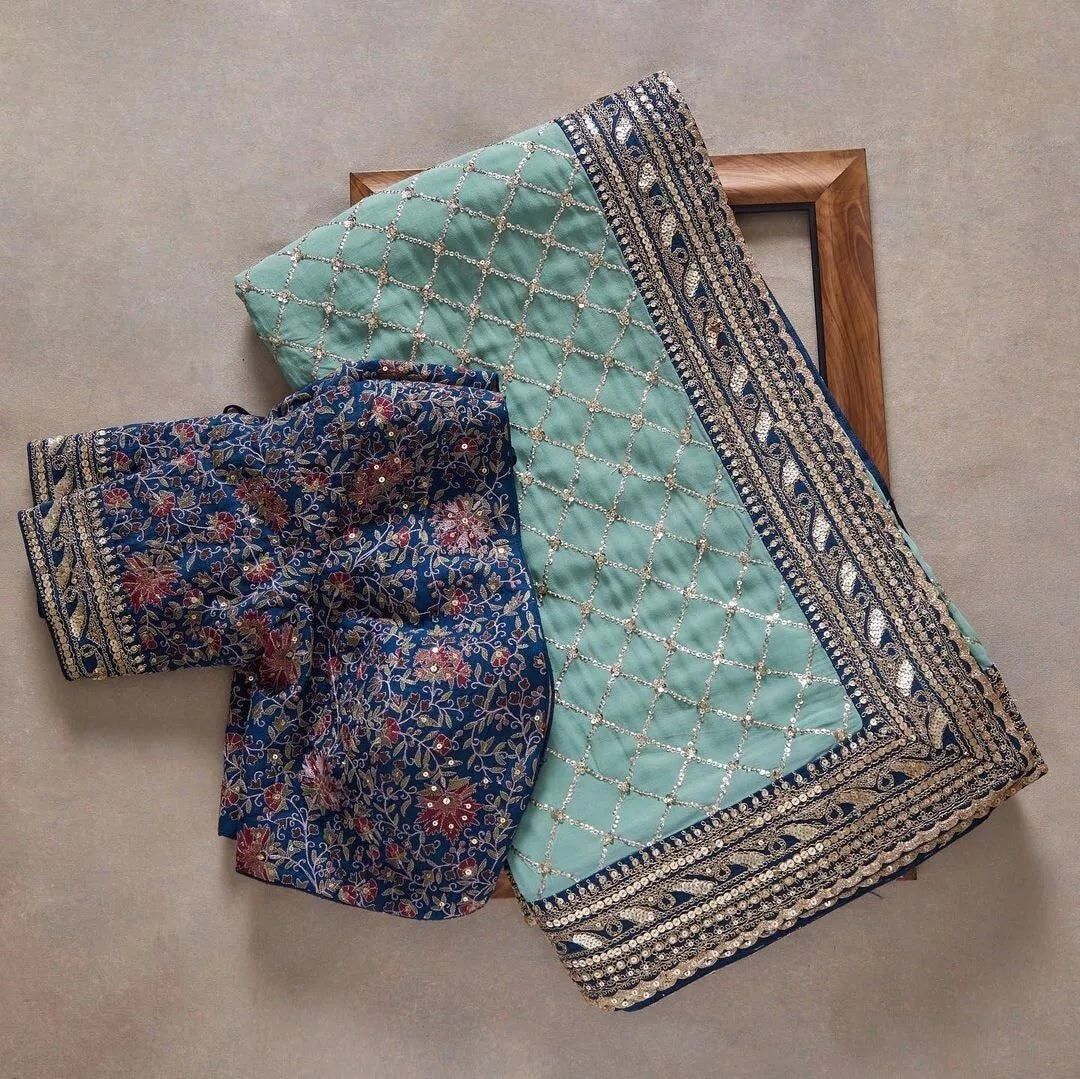 Soft Georgette With Sequence Work Saree & Blouse image 10