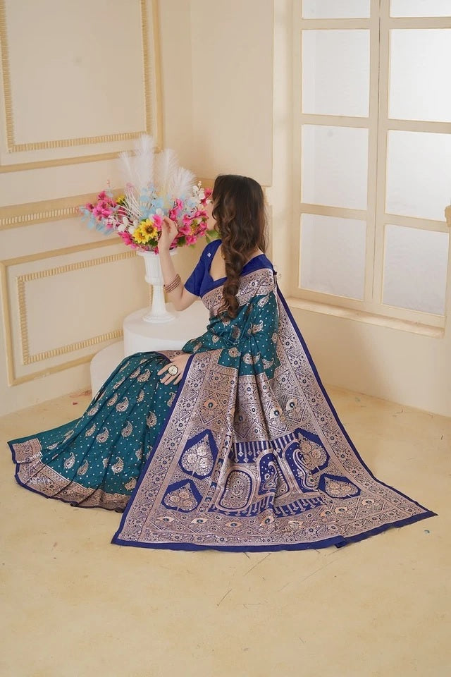 Traditionl Soft Silk Weaving Saree With Banarasi Jari Work With Blouse11-VF image 13