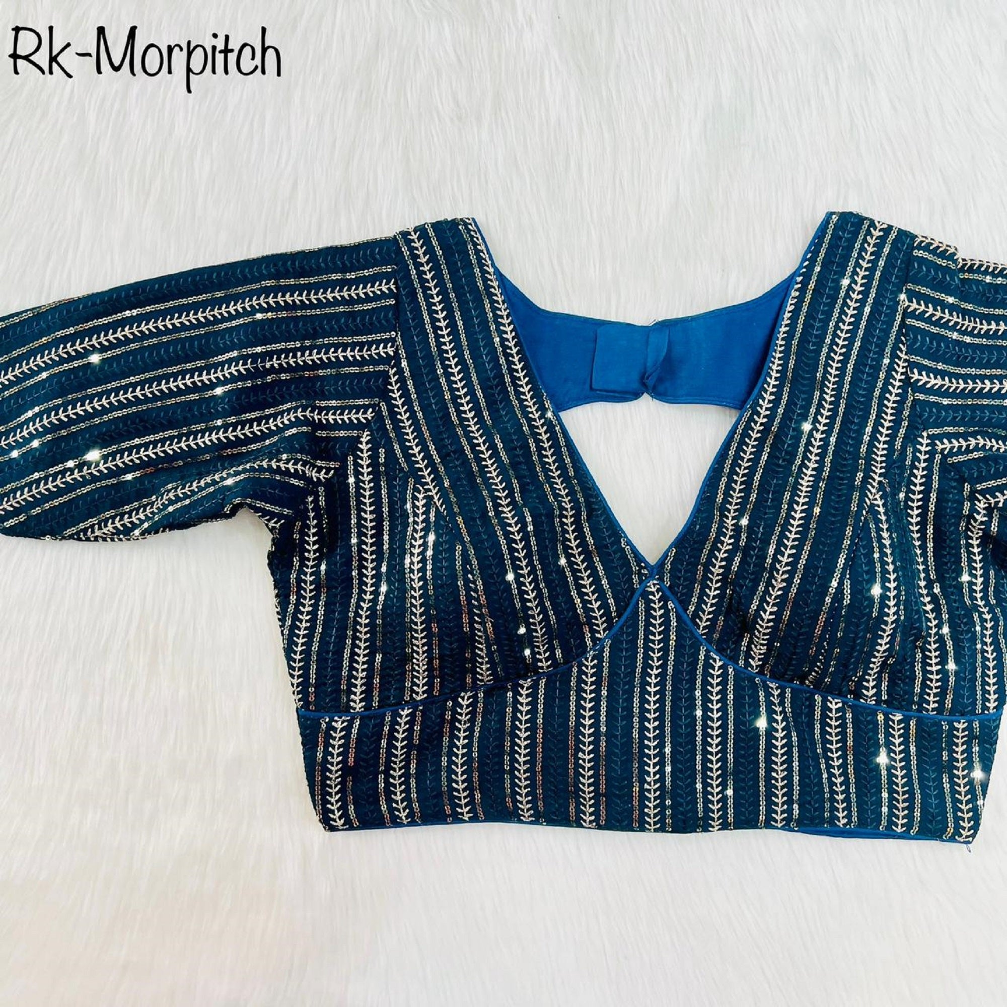 Faux Georgette With Zari Sequence Work Ready made Blouse 14-RK1 image 3