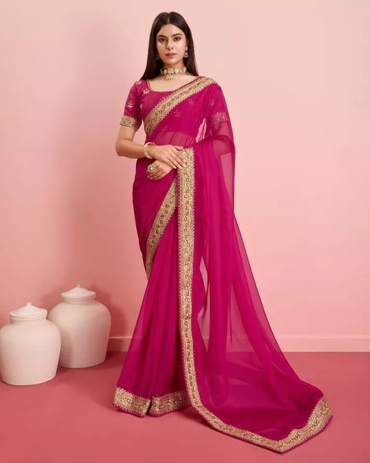Tabby Silk Organza, Embroidery Lace Work Saree image 1