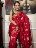Red  Banarasi Soft Silk Saree image 6