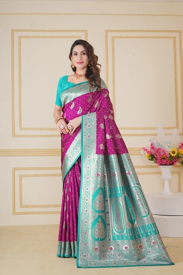 Traditionl Soft Silk Weaving Saree With Banarasi Jari Work With Blouse11-VF image 6