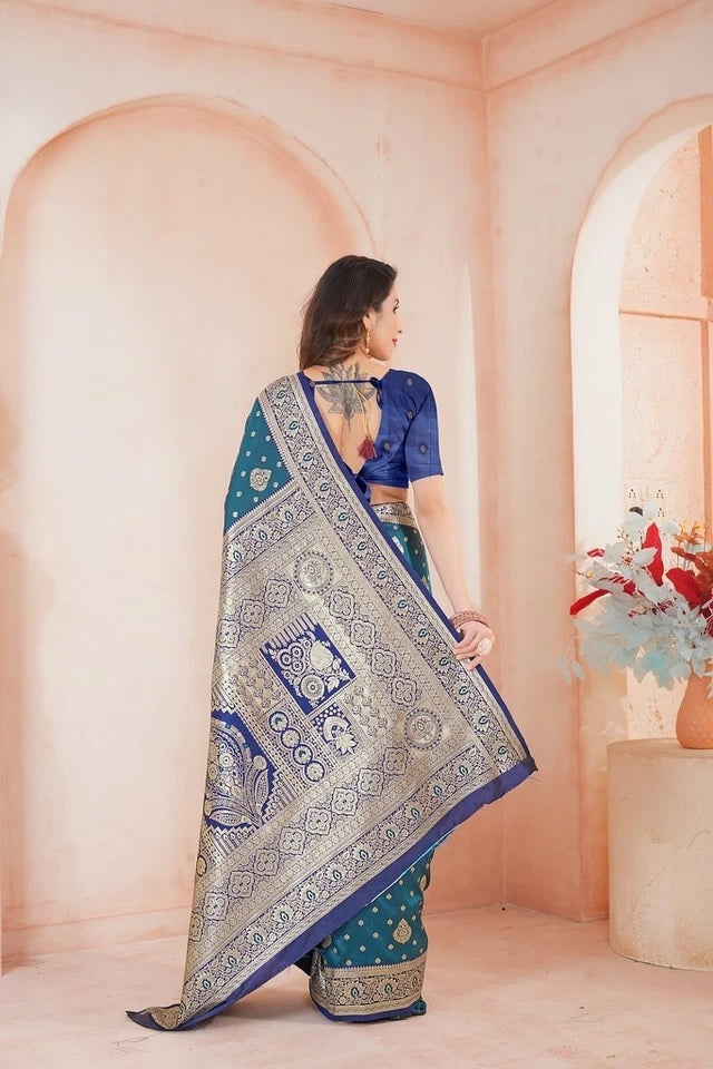 Elegant Soft Silk Weaving Saree With Banarasi Jari Work With Blouse 11-VF image 13