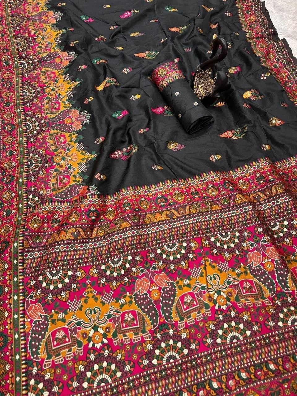 Pure Soft Rajwadi Pashmina Silk Weaving Saree Traditional Sari With Blouse 11-SS image 6