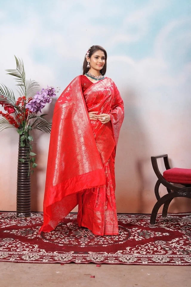 Women's Classic Soft Silk Weaving Banarasi Jari Work Sari With Blouse11-VF image 11
