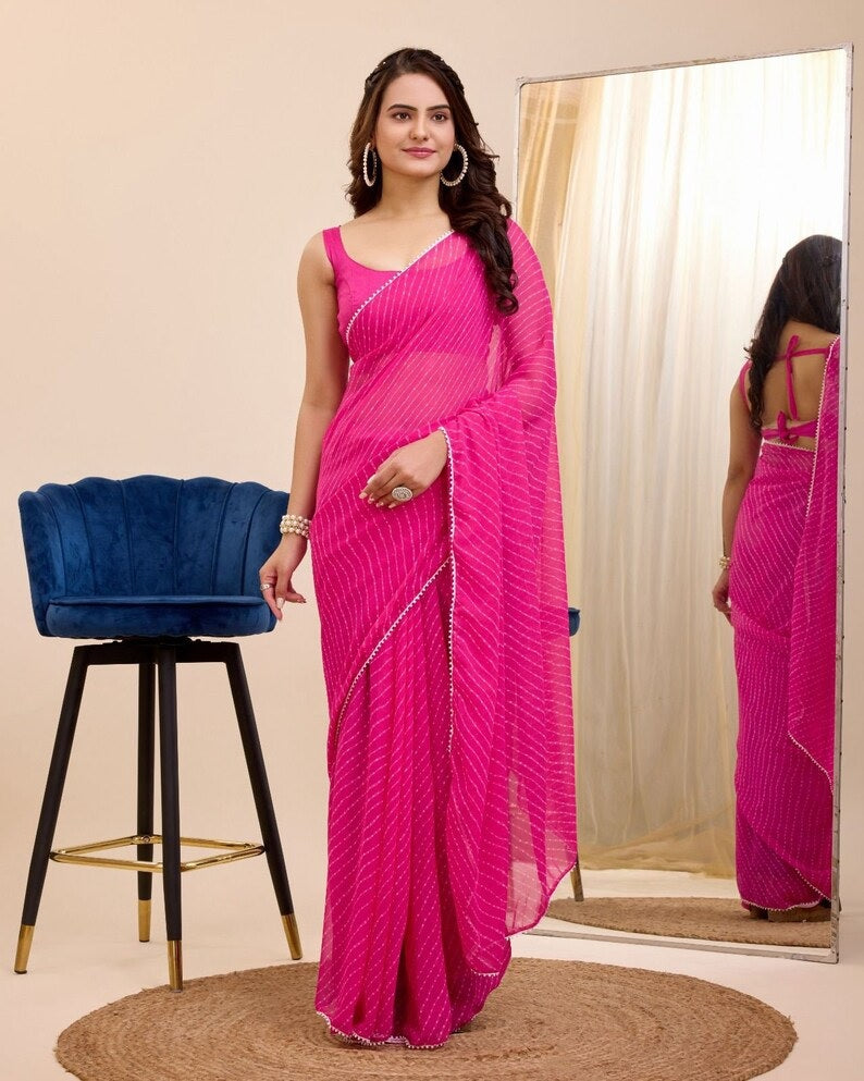 Georgette One Minute Ready To Wear Saree With Blouse image 5