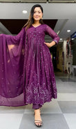 Faux Georgette Embroidery Sequence Work Salwar Kameez With Dupatta image 1