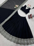 Black American Silk Lehenga Blouse & Dupatta For Women's image 11