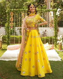 Yellow Satin Silk Embroidery Mirror Work Lehenga Blouse Dupatta image 2