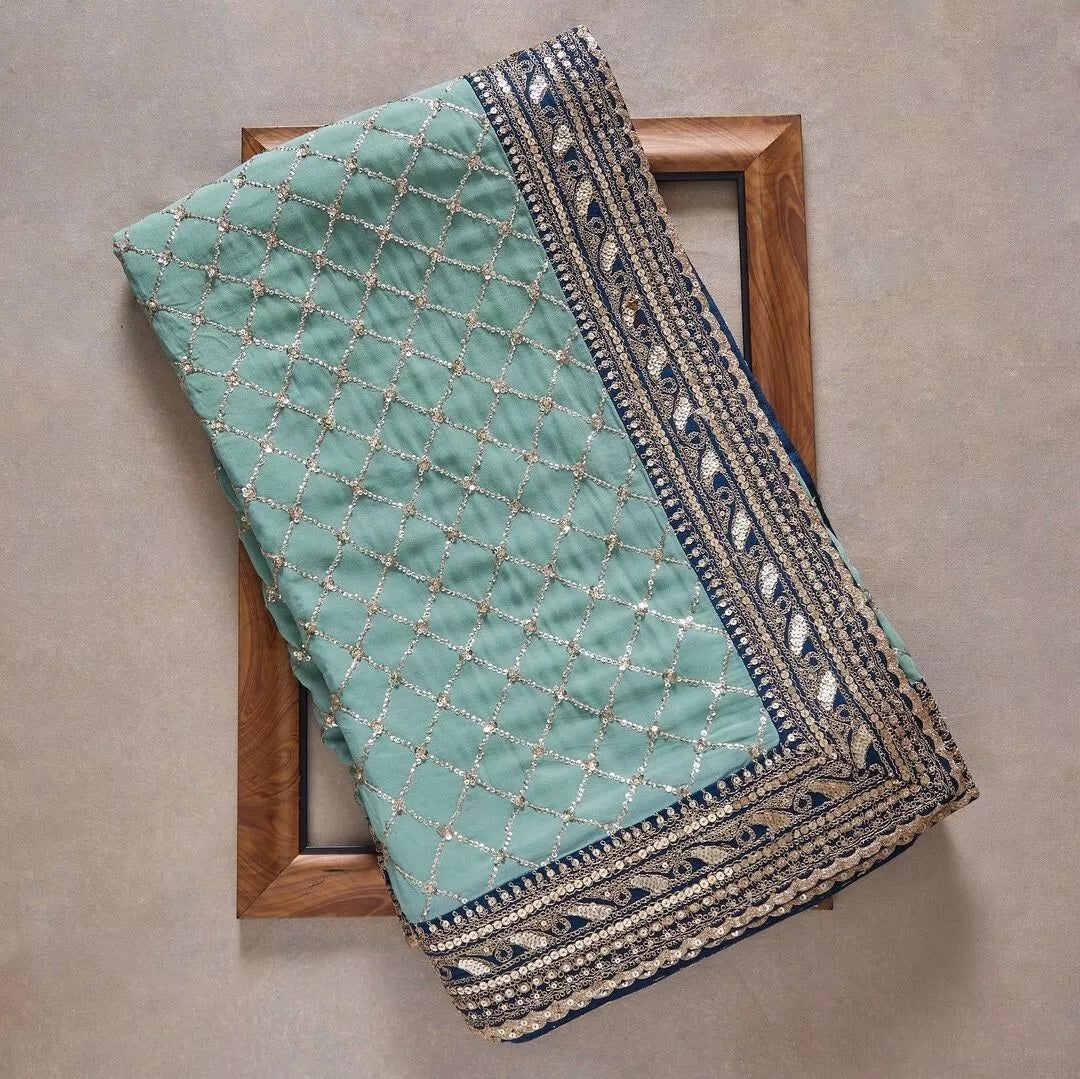 Soft Georgette With Sequence Work Saree & Blouse image 11