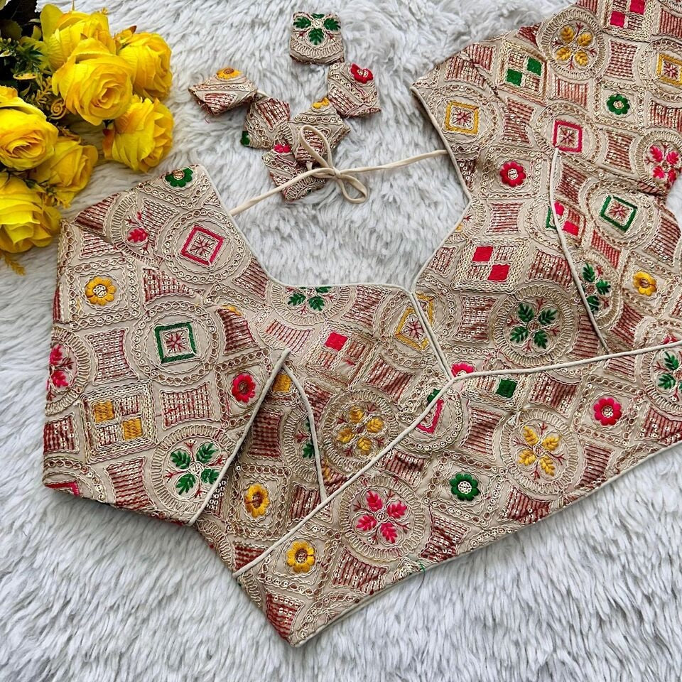 Pure Georgete Heavy Coading Work Blouse Designer Saree Blouse image 6