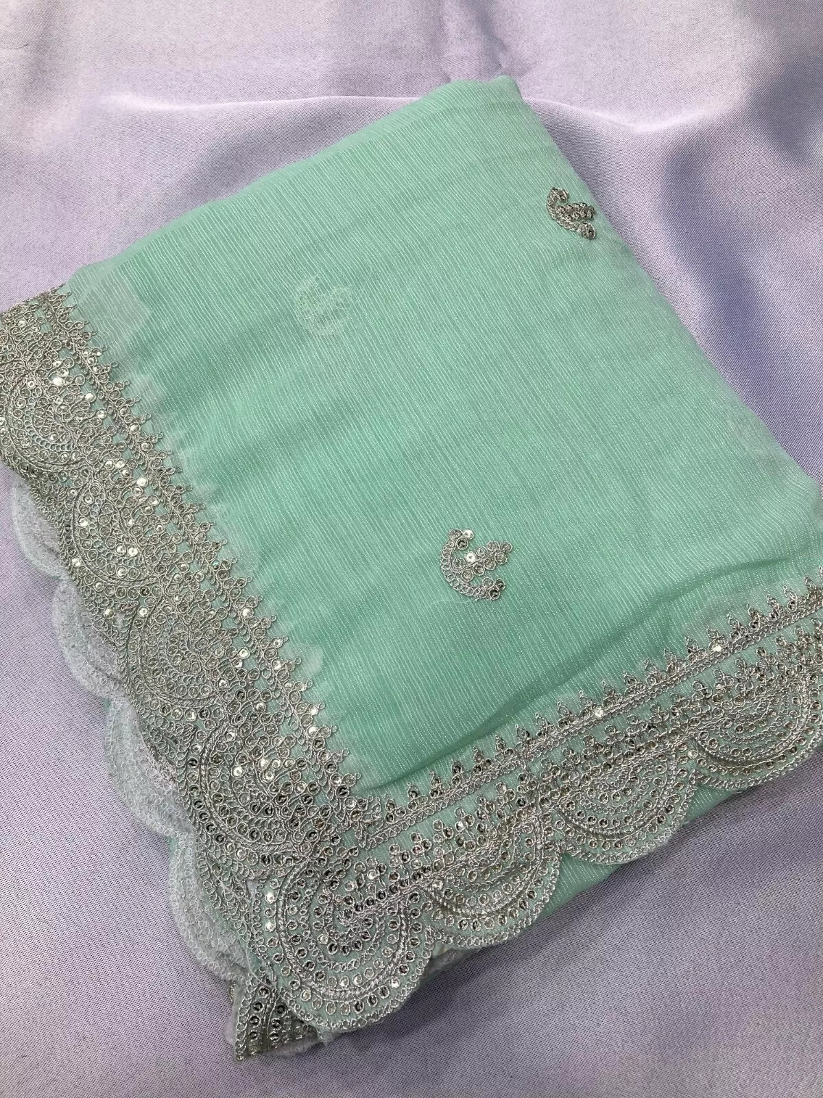 NavyBlue Ethnic Traditional Party Zomato Chiffon Silk Saree Women image 5