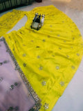 Yellow Satin Silk Embroidery Mirror Work Lehenga Blouse Dupatta image 3