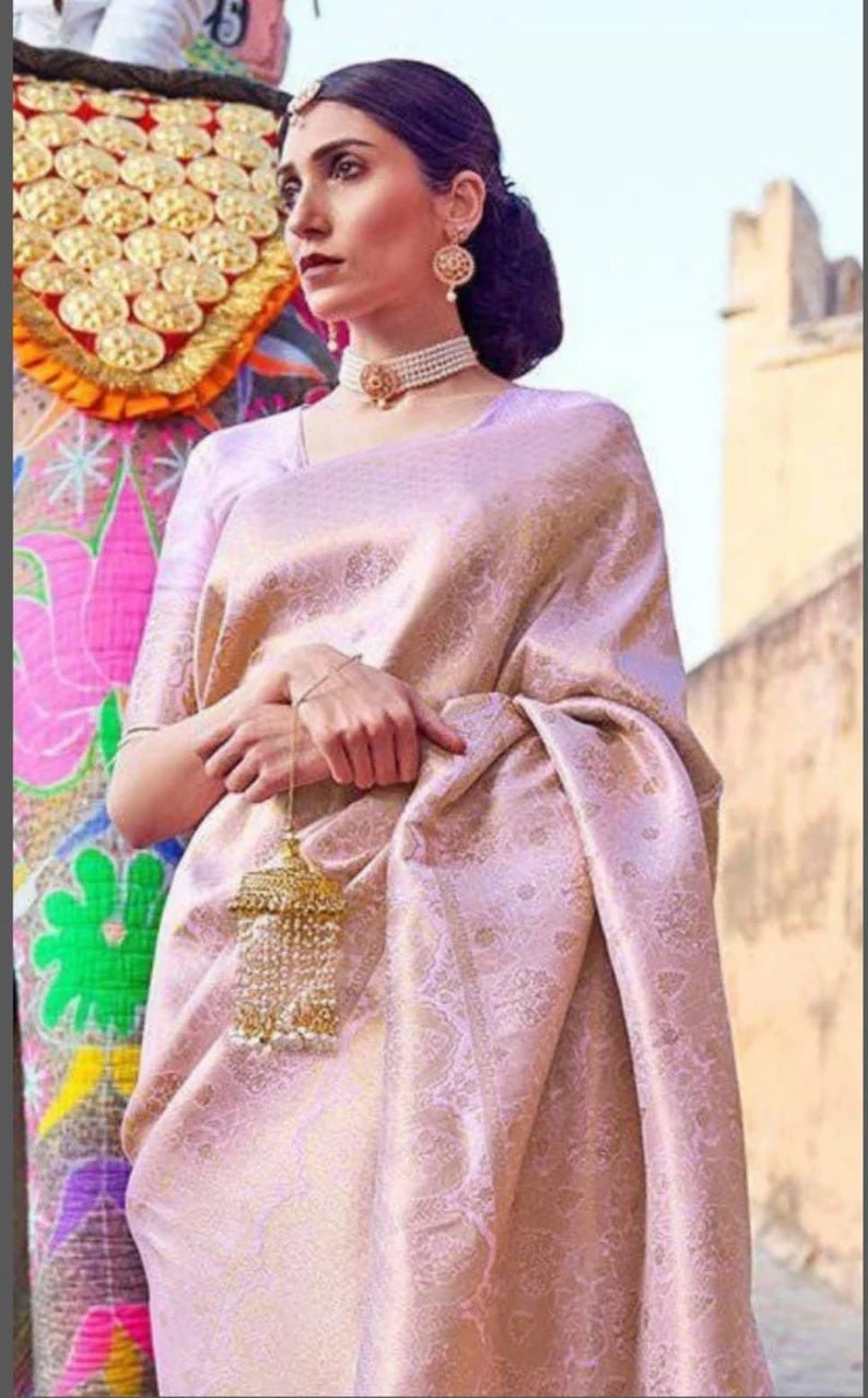 Soft Lichi Silk Saree With Blouse image 2