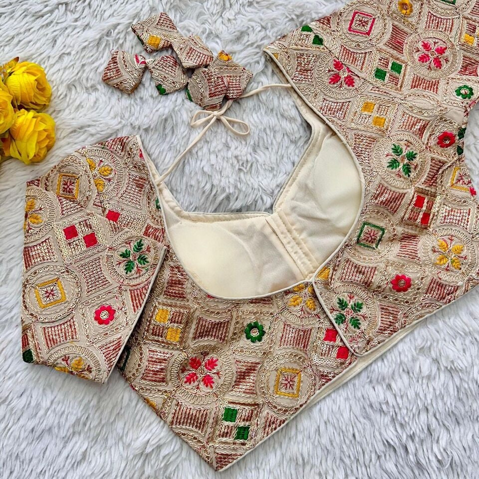 Pure Georgete Heavy Coading Work Blouse Designer Saree Blouse image 7