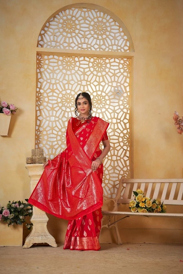 Festival Soft Silk Weaving Banarasi Jari Work Wedding Wear Sari With Blouse11-VF image 12