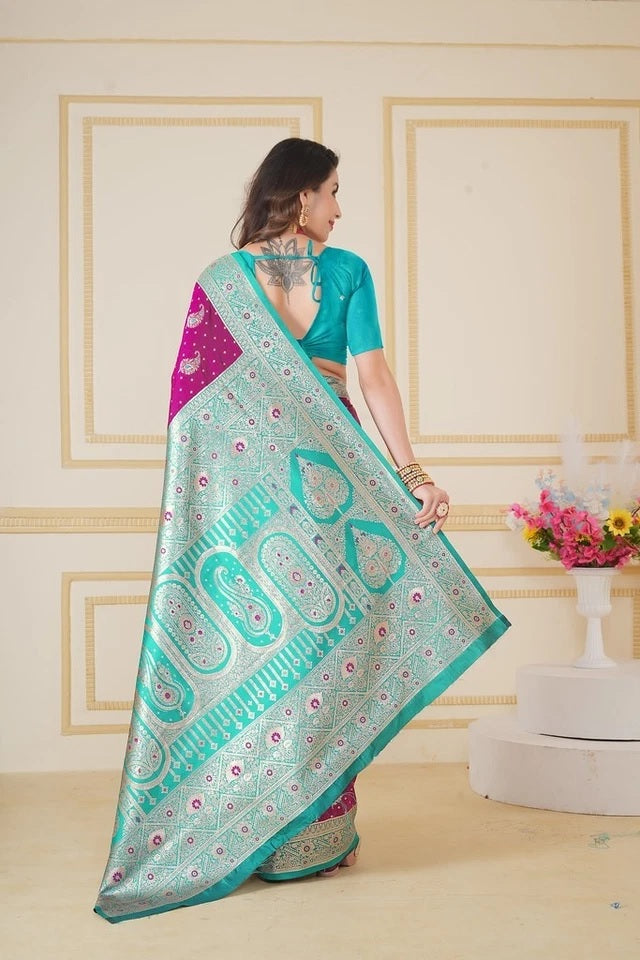 Traditionl Soft Silk Weaving Saree With Banarasi Jari Work With Blouse11-VF image 14