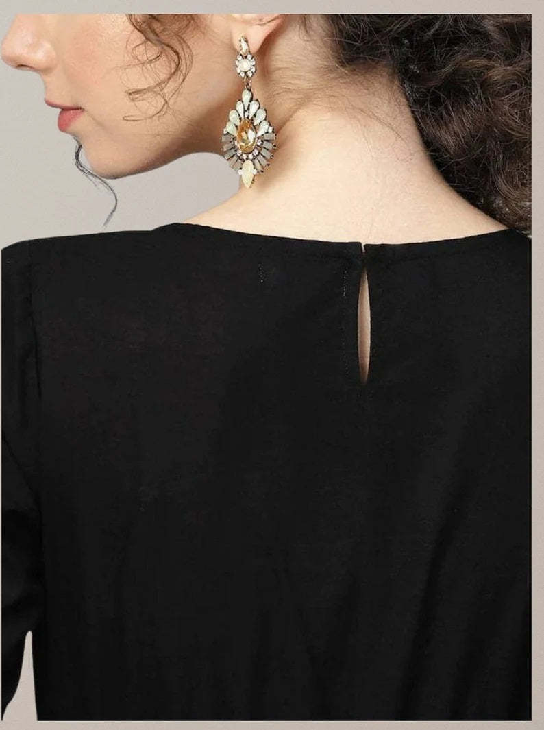 Black Pure Cotton Long Salwar Kameez With Dupatta image 4