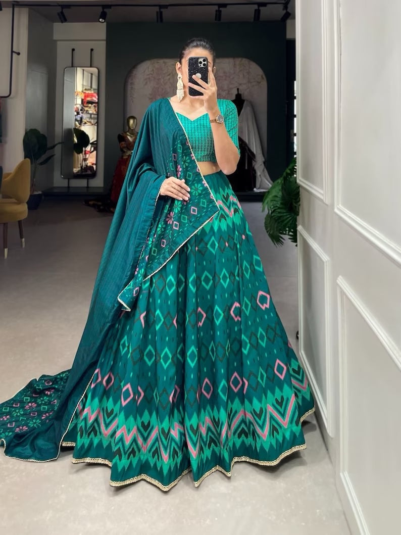 Vaishali Silk & Printed With Lace Border Lehenga choli Dupatta image 3