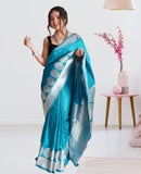 Pure Lichi Silk Zari Golden Weaving Saree With Blouse image 1
