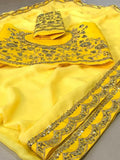 Yellow Moss chiffon & Sequence Embroidered Work Saree With Blouse image 5