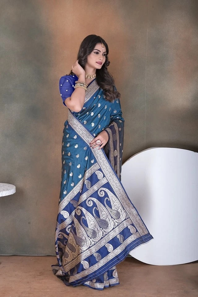 Elegant Soft Silk Saree Weaving Heavy Banarasi Pallu Sari With Blouse 11-VF image 12