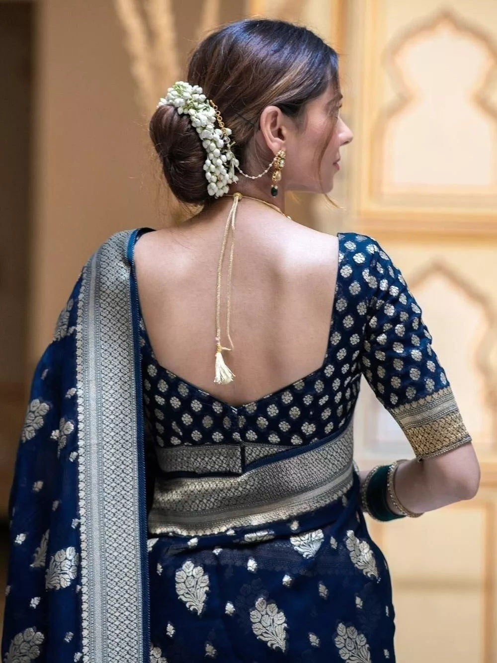 Women Navy Blue Banarasi Soft Silk Saree image 6