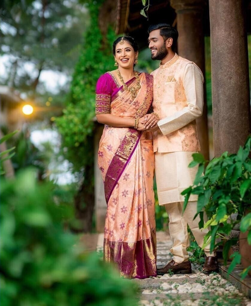 Soft Lichi Silk & Jacquard Work Saree With Blouse image 6