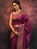 Redviolet Banarasi Soft Silk Saree With Unstitched Blouse image 5