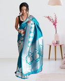 Pure Lichi Silk Zari Golden Weaving Saree With Blouse image 2