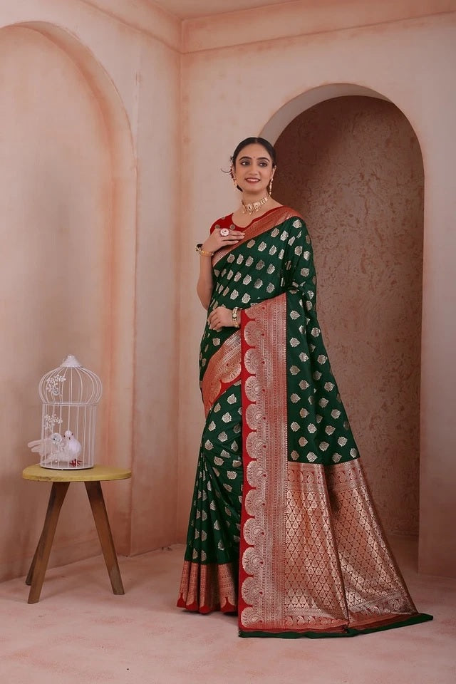 Indian Soft Silk Weaving Saree With Banarasi Jari Work With Blouse 11-VF image 7