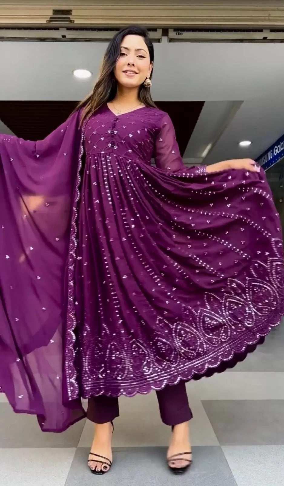 Faux Georgette Embroidery Sequence Work Salwar Kameez With Dupatta image 3