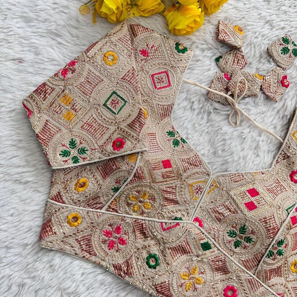 Pure Georgete Heavy Coading Work Blouse Designer Saree Blouse image 8