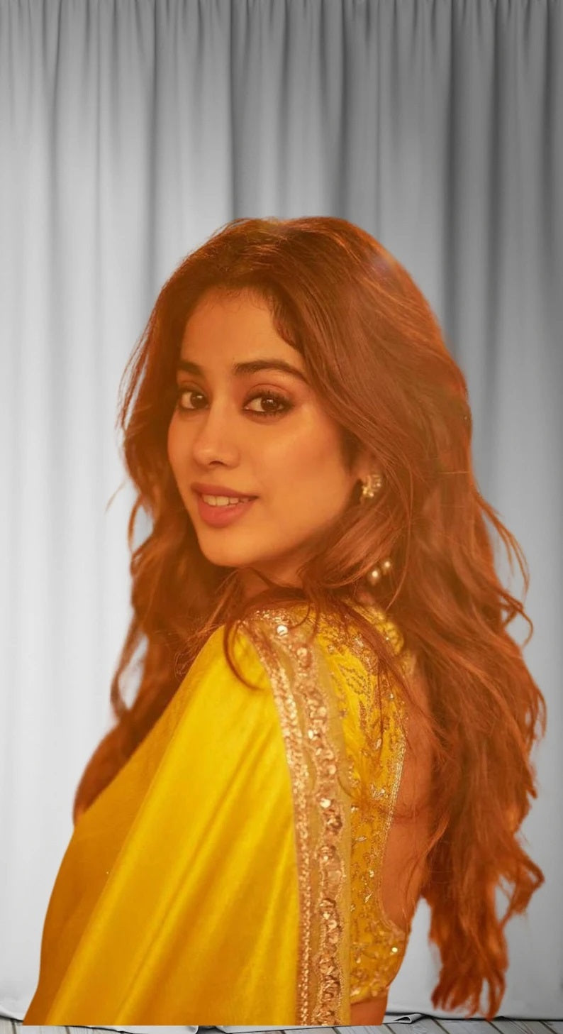 Yellow Moss chiffon & Sequence Embroidered Work Saree With Blouse image 6