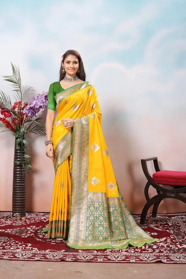 Traditional Soft Silk Jacquard Border Contras Sari With Blouse 11-VF image 7