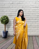 Yellow Color Soft Lichi Silk & Jacquard Weaving Work Saree image 4