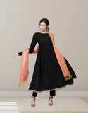 Black Pure Cotton Long Salwar Kameez With Dupatta image 5
