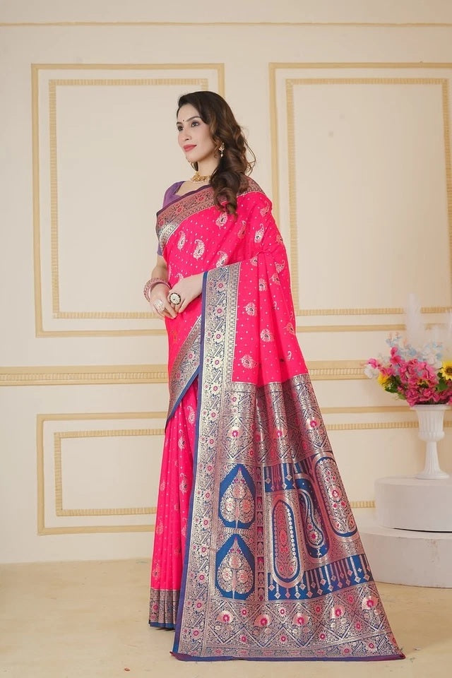 Traditionl Soft Silk Weaving Saree With Banarasi Jari Work With Blouse11-VF image 7