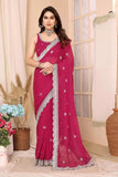 NavyBlue Ethnic Traditional Party Zomato Chiffon Silk Saree Women image 6