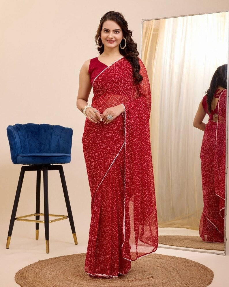 Georgette One Minute Ready To Wear Saree With Blouse image 7