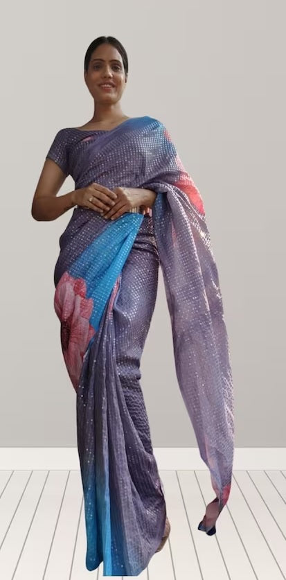 Premium Vichitra Silk Ready To Wear Saree With Blouse image 2