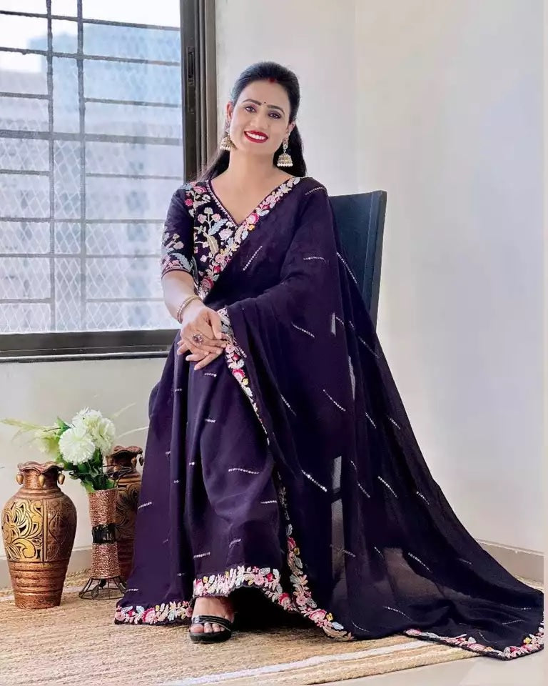 Heavy Glooming Rangoli Silk Embroidery Sequence Work Saree image 2