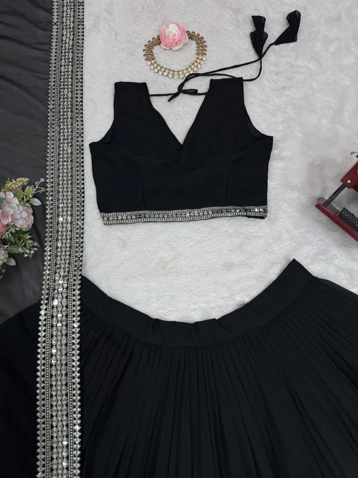 Black American Silk Lehenga Blouse & Dupatta For Women's image 13