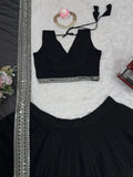 Black American Silk Lehenga Blouse & Dupatta For Women's image 13