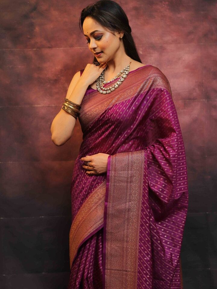 Redviolet Banarasi Soft Silk Saree With Unstitched Blouse image 6
