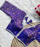 Banaras Silk Blouse Golden And Silver Jari Blouse, Ready Made Blouse image 14