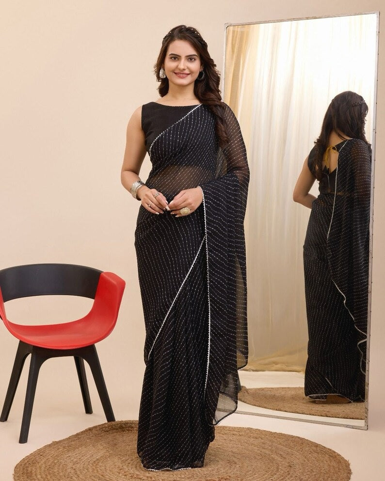 Georgette One Minute Ready To Wear Saree With Blouse image 8