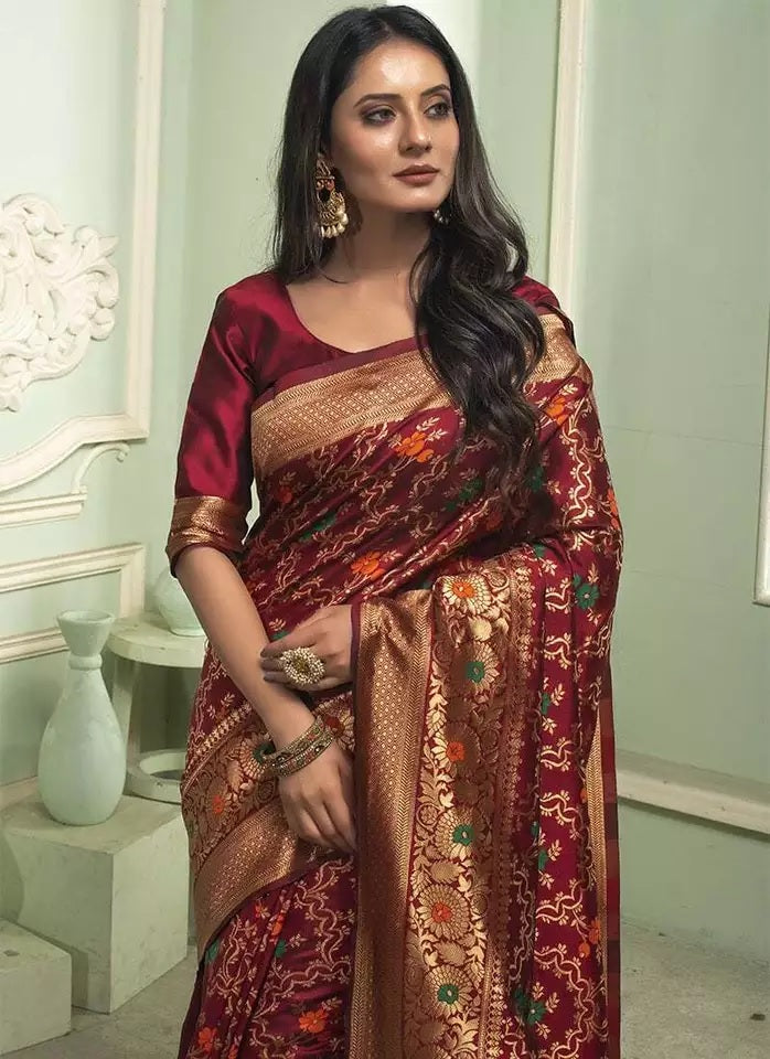 Banarasi Soft Silk Saree With Blouse image 2