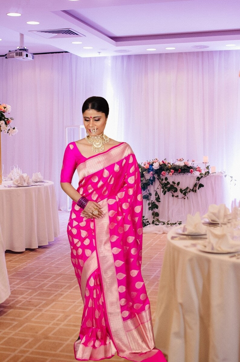 Pink Soft Lichi Silk Saree image 2