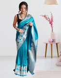 Pure Lichi Silk Zari Golden Weaving Saree With Blouse image 3